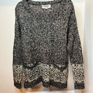 Vintage Women’s L Chunky Ecote Gray Marled Knit Sweater Y2K, Wool Blend, Pockets